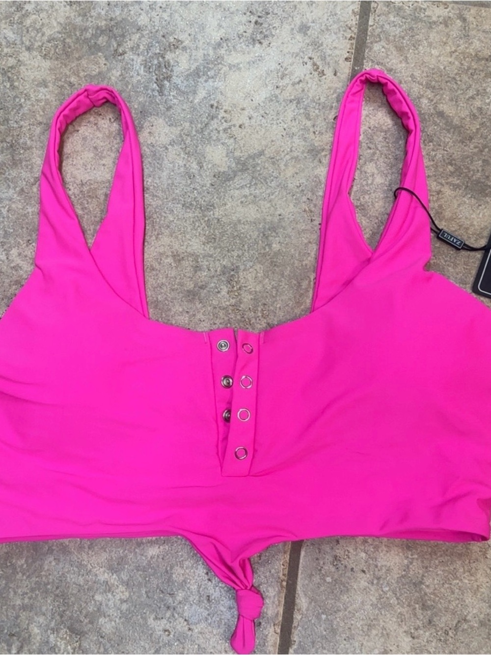 Zaful Hot Pink Snap-Front Bralette Swim Top with Knot